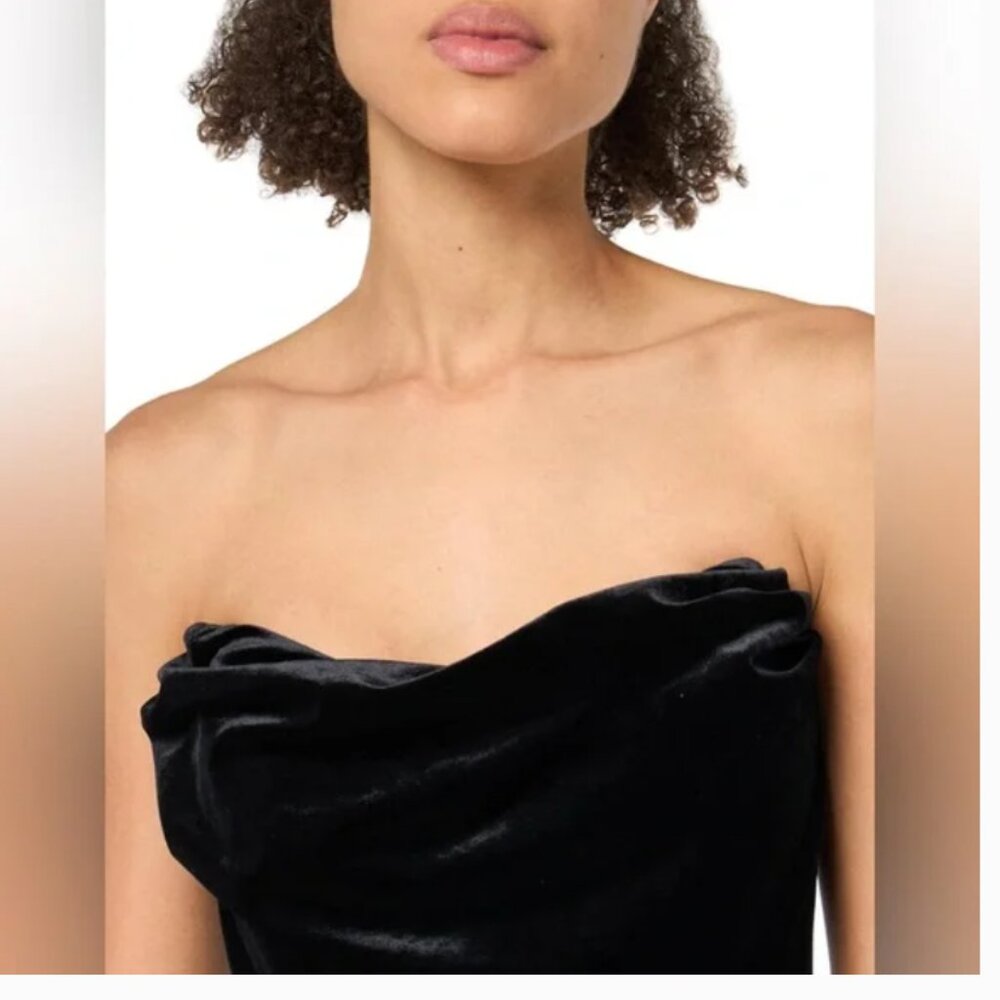 NEW ASTR Meghan Ruched Strapless Velvet Midi Dress Black Size Small - Picture 5 of 16